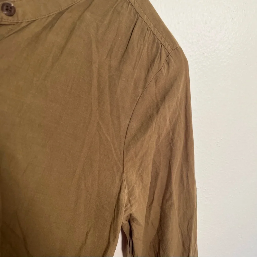 J. Crew Women's Sz 0 Delaney Eyelet-Trim Shirt Spiced Olive Green Tan Collarless